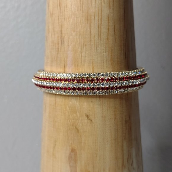 Small Metal Bangle With Clear And Red Stones - Picture 1 of 11